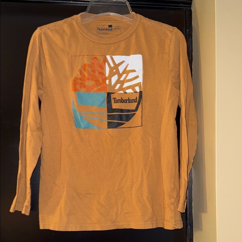 Kid’s Timberland Tan Long Sleeve with Graphic Design